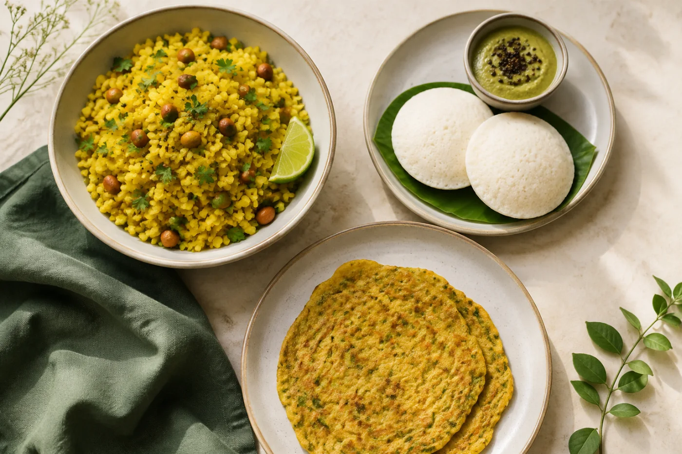 Poha, idli & chilla